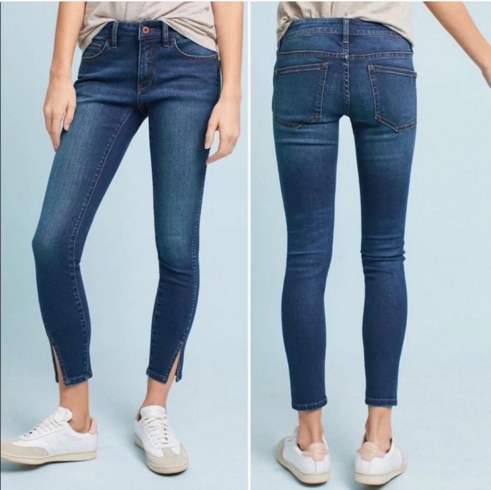 Anthropologie Pilcro Jeans Split Hem Skinny Mid Rise Blue Size 26